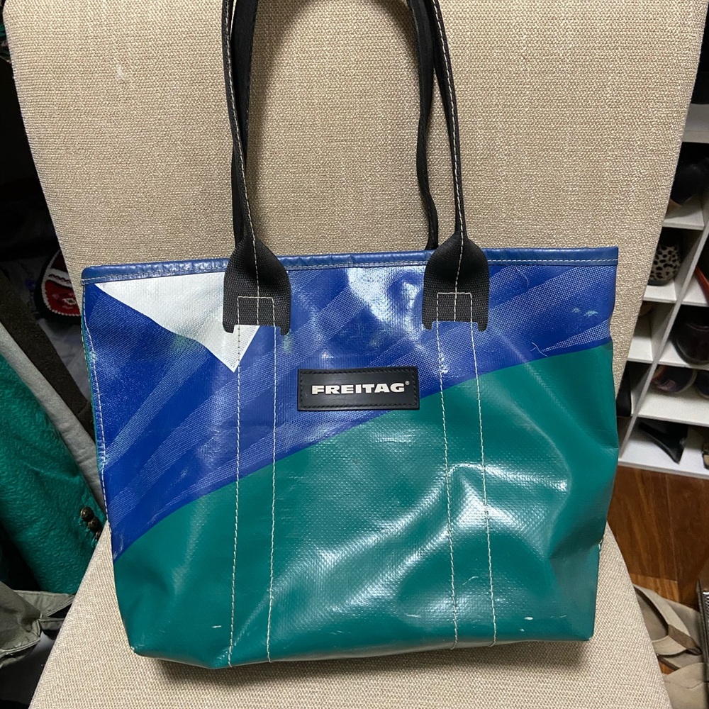 Blue and teal green Freitag bag